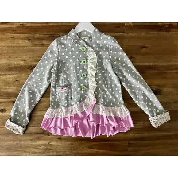 NEW Matilda Jane The Adventure Begins Lead The Way Gray Dot Pink Knit Jacket 10